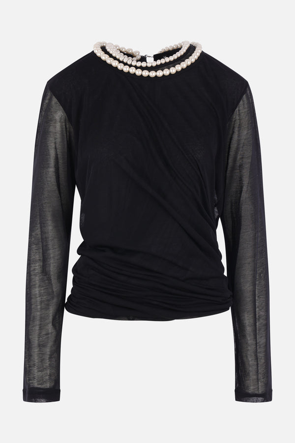 double-layer top in jersey with pearls