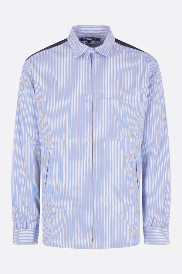 striped poplin shirt with denim patchwork