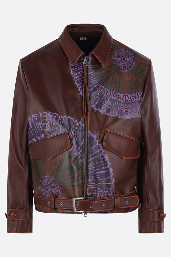 giubbotto full-zip in pelle stampa tie-dye