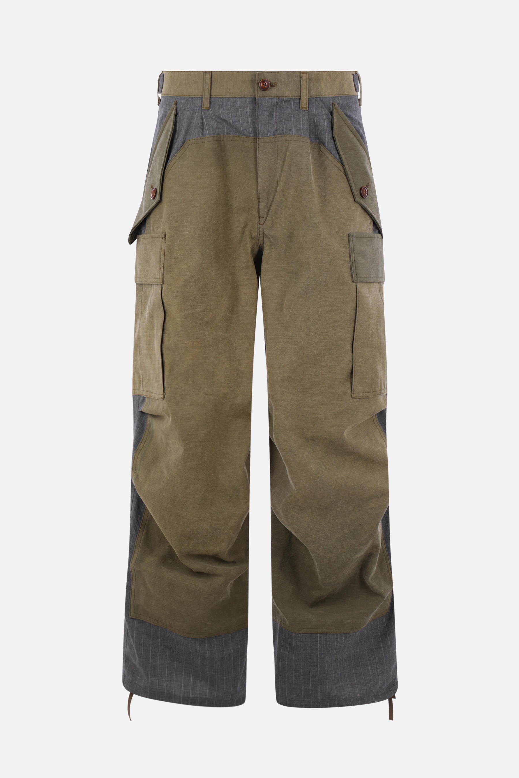 cotton and pinstriped wool cargo trousers