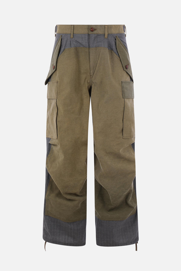 cotton and pinstriped wool cargo trousers
