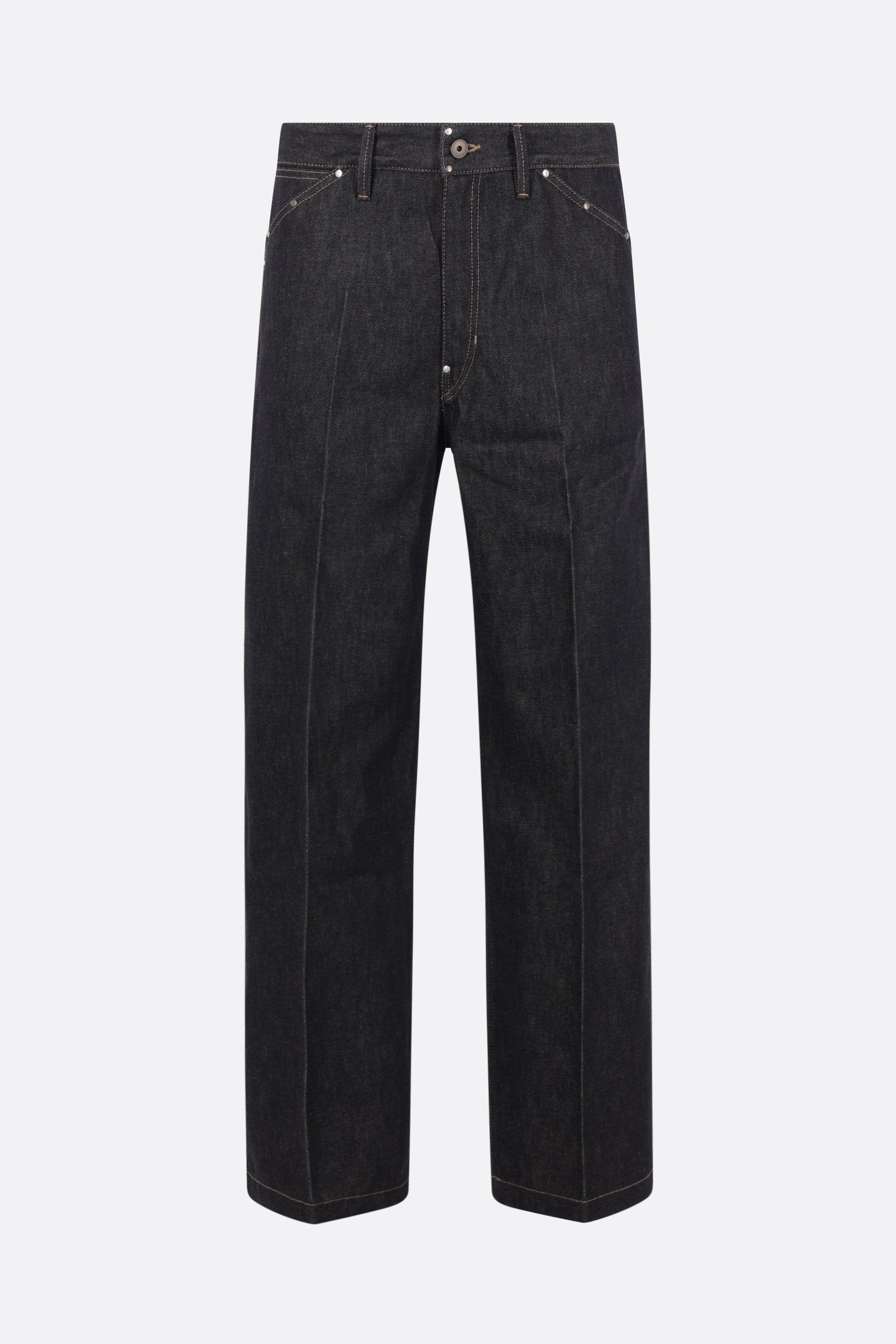 jeans a gamba ampia in denim con borchie