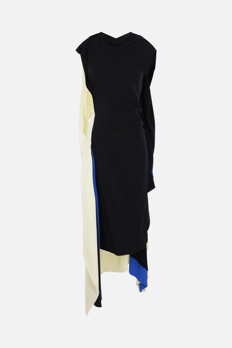 asymmetric dress in stretch cady