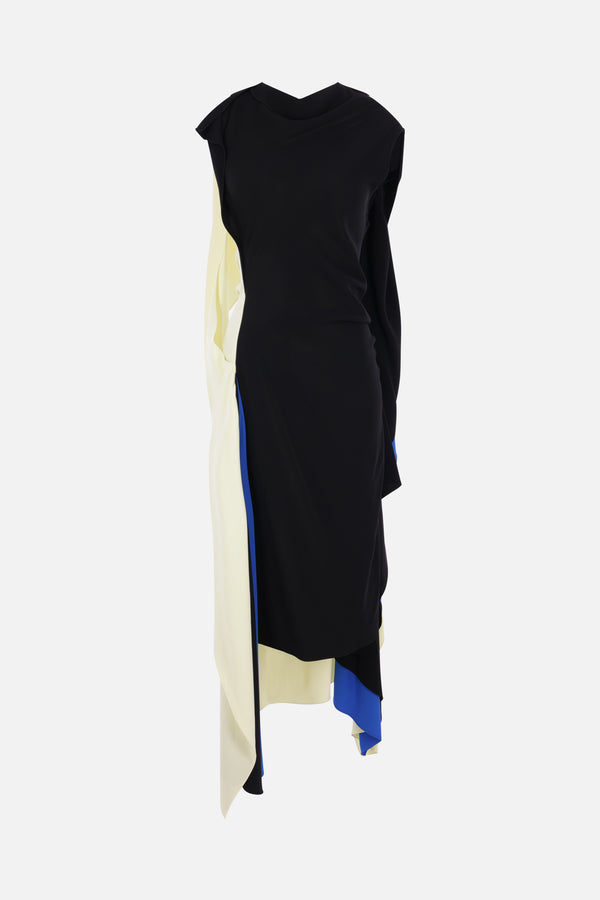 asymmetric dress in stretch cady