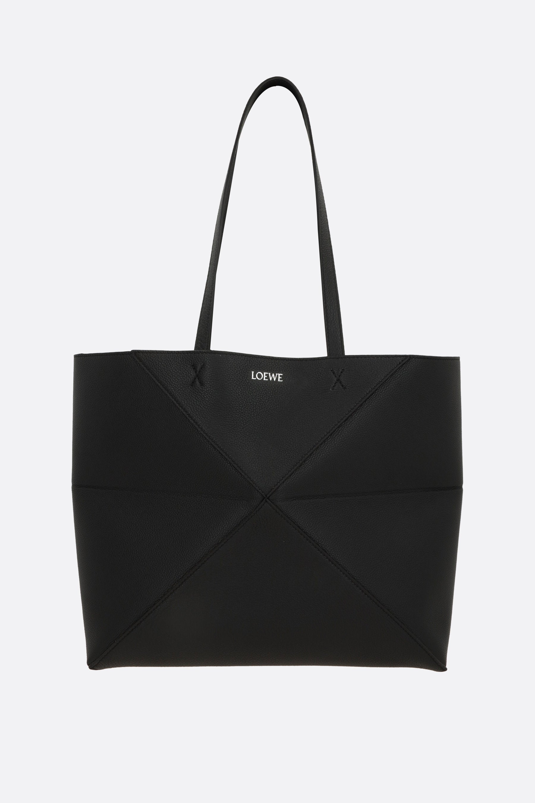 borsa tote Puzzle Fold media orizzontale in pelle martellata