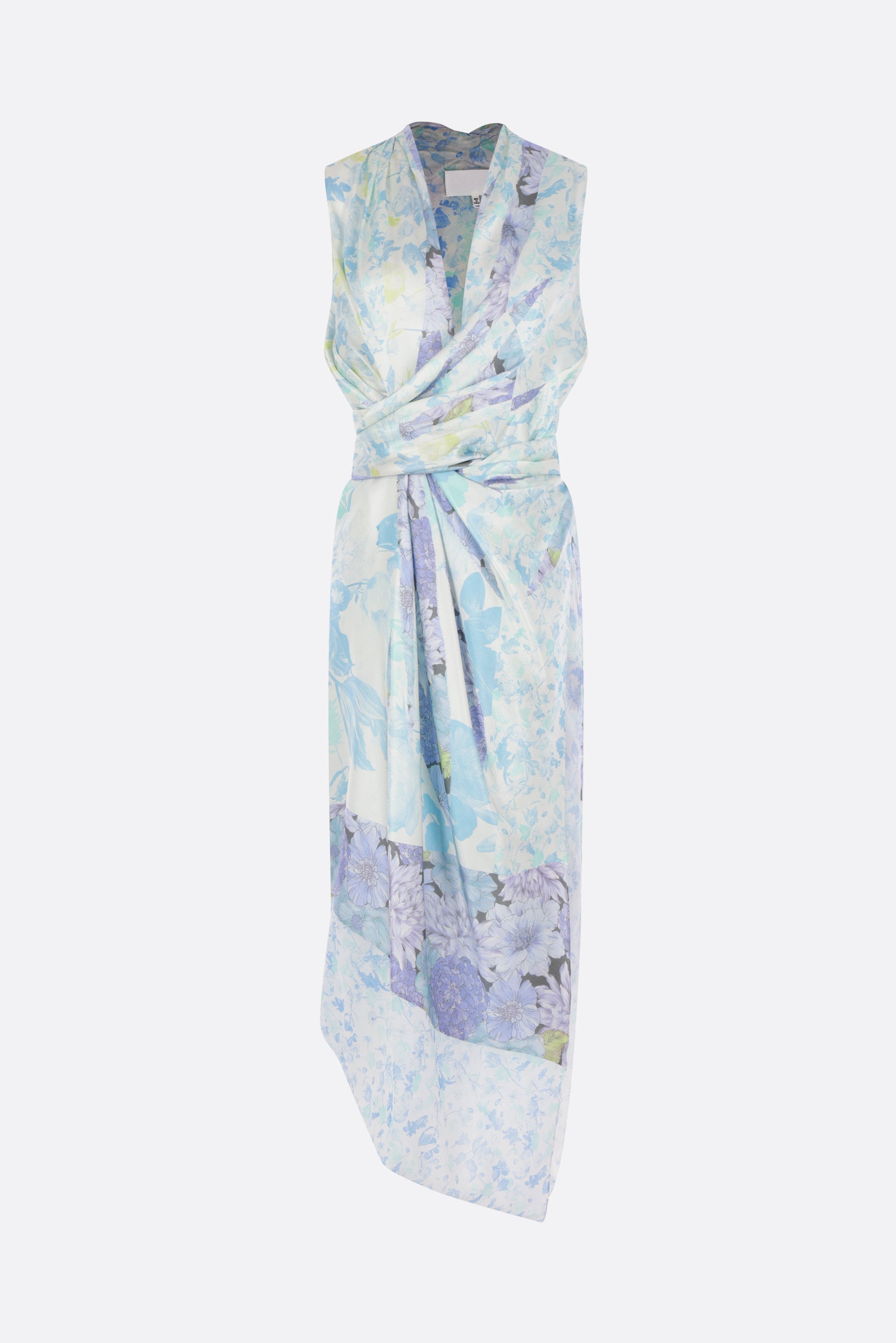 wrap dress in floral printed silk