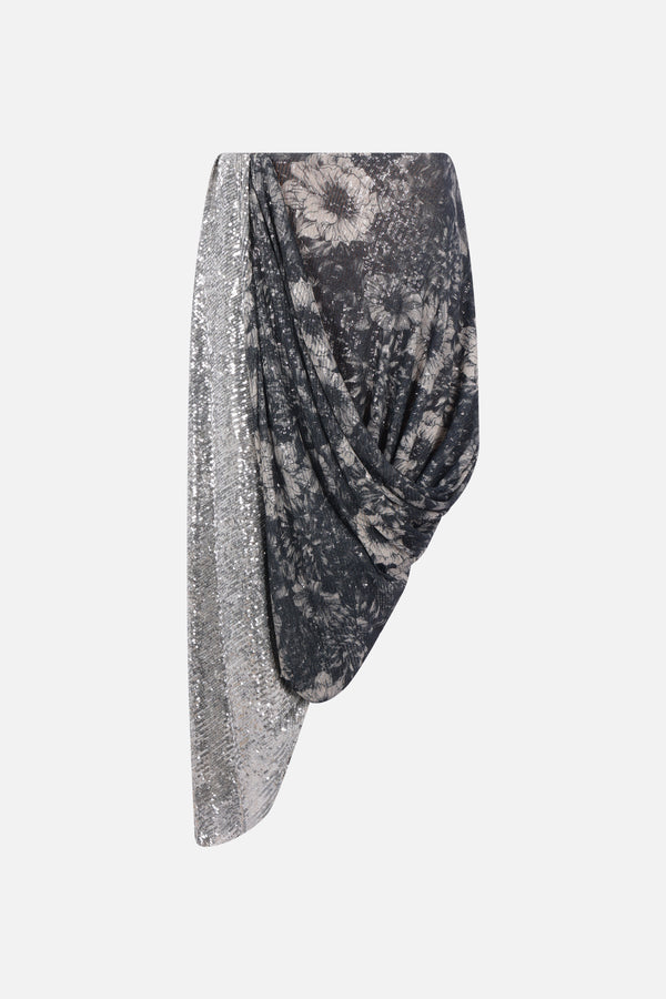 asymmetric skirt in sequinned stretch tulle