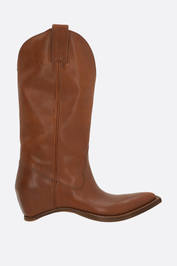 wedge western boots in smooth leather