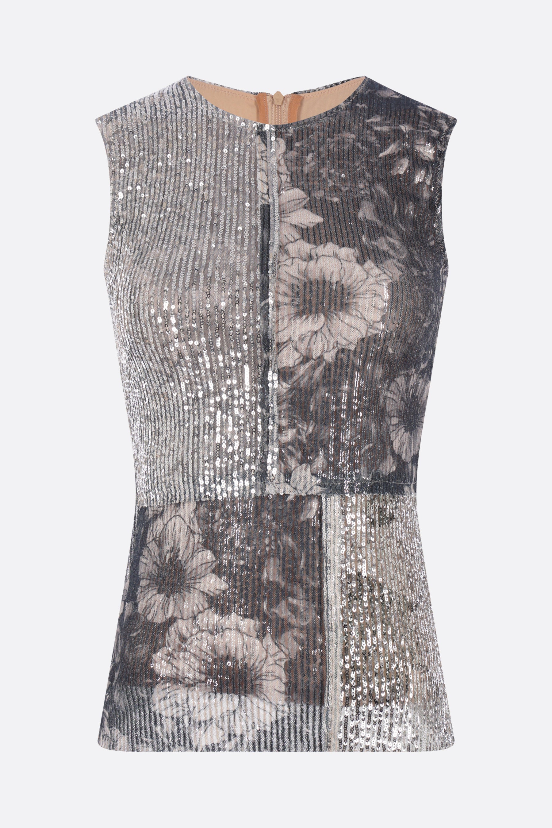 sleeveless top in sequinned stretch tulle