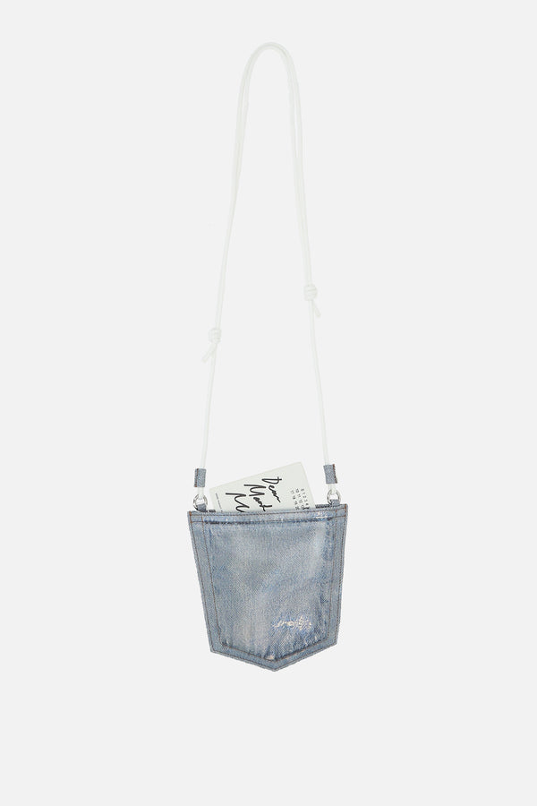 borsa a spalla in canvas resinato effetto denim