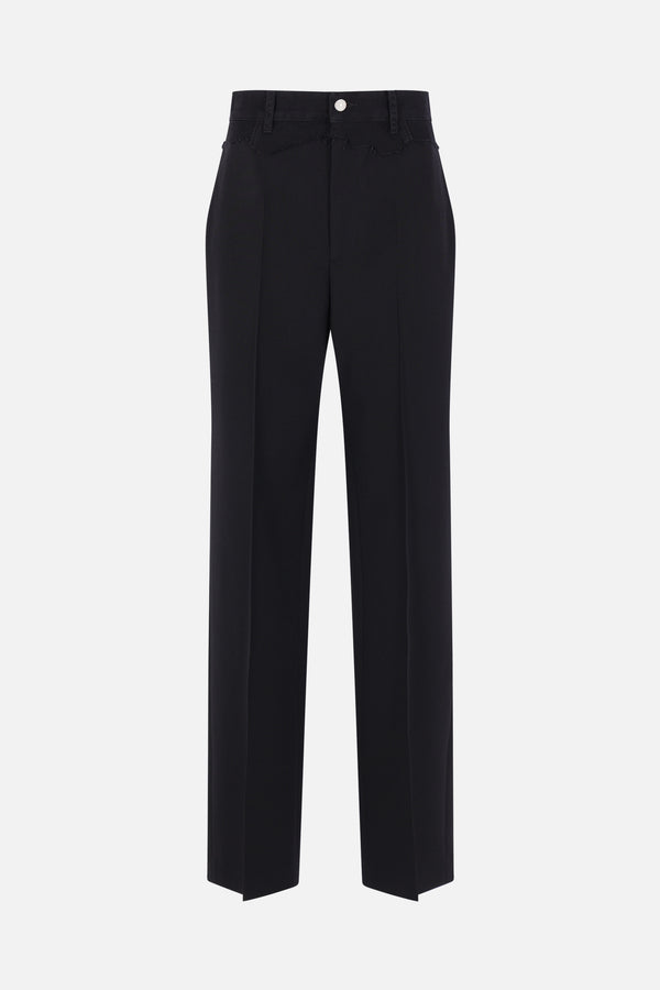 wool blend trousers with denim waist