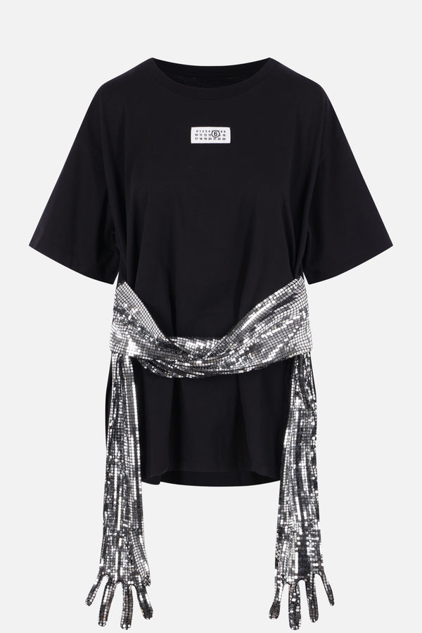 cotton t-shirt with sequinned gloves