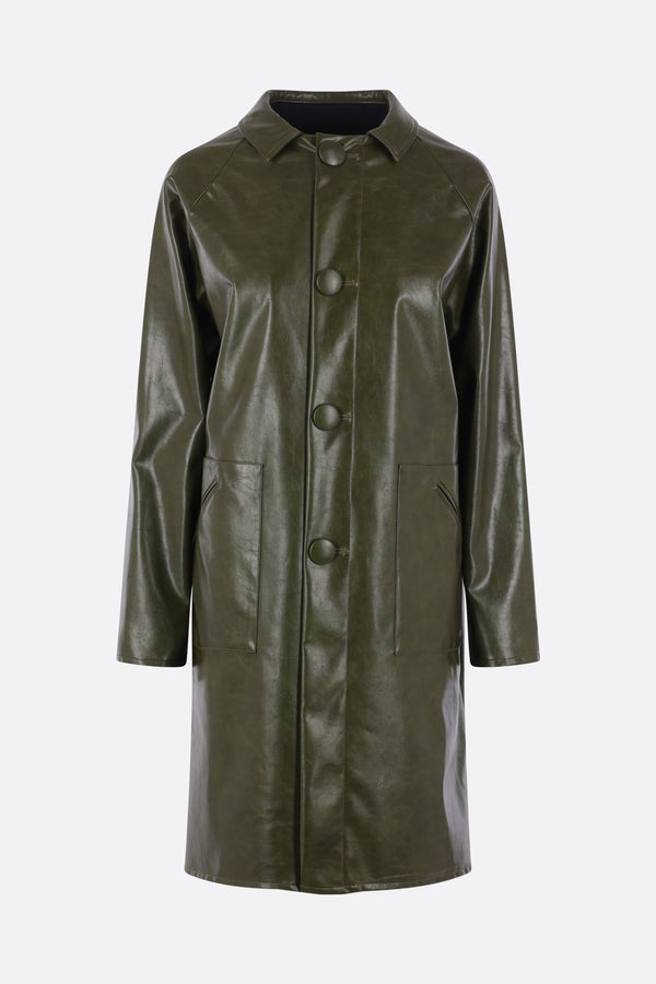 single-breasted overcoat in faux leather