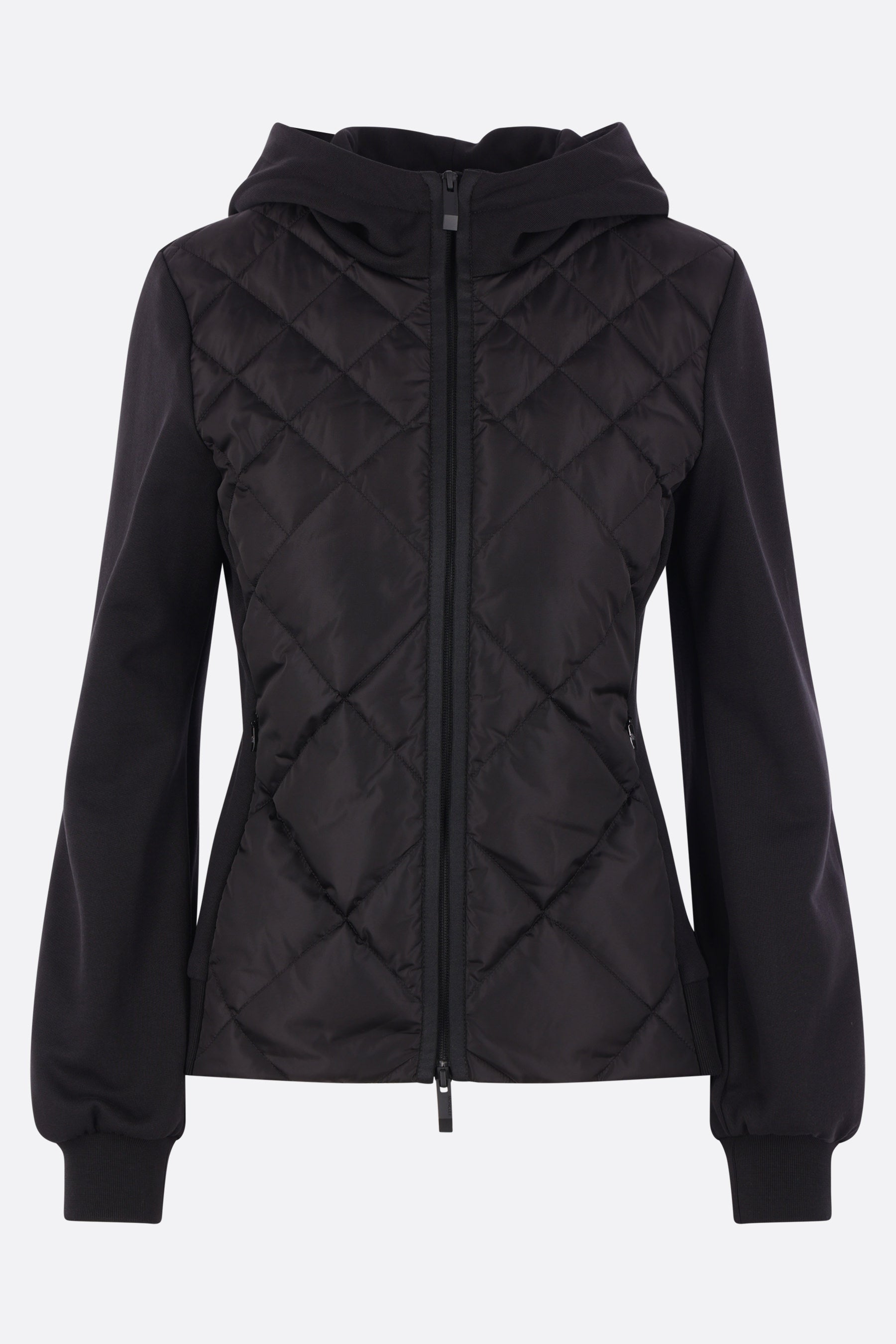 full-zip hoodie in jersey and padded nylon