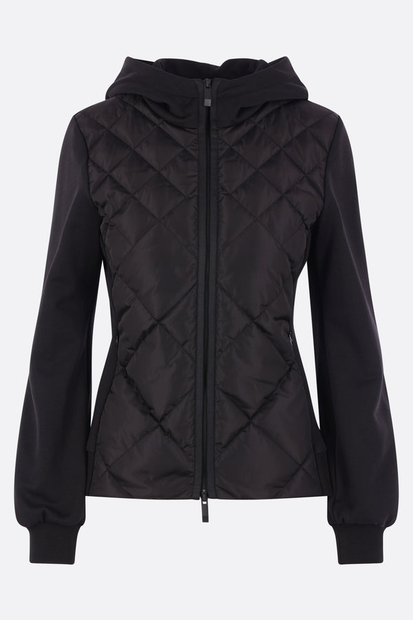 full-zip hoodie in jersey and padded nylon