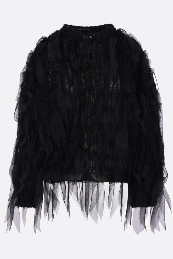 feather-effect tulle bomber jacket