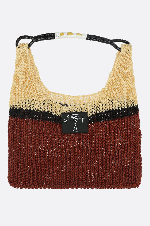linen mesh handbag with Bianca patch
