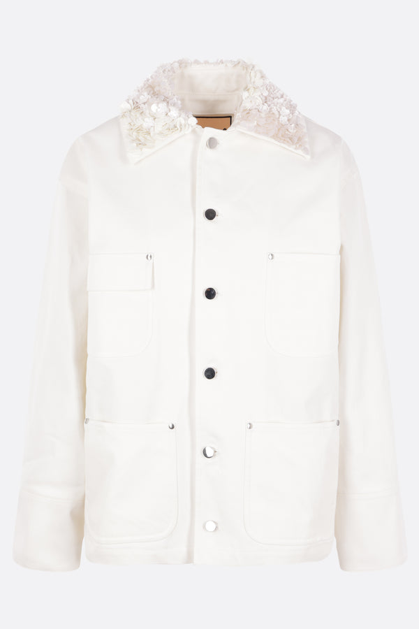 drill workwear jacket with sequins