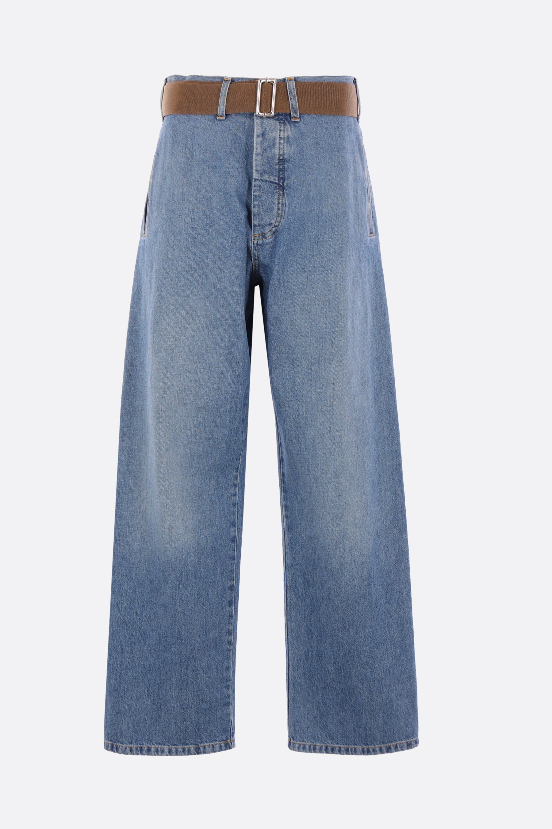 straight-leg jeans in denim with belt