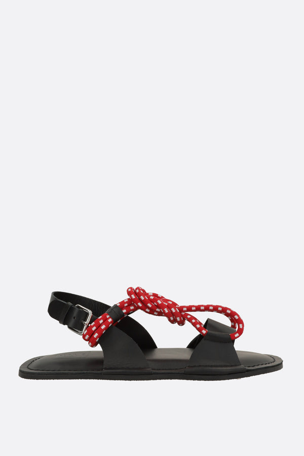 cord and matte leather flat sandals