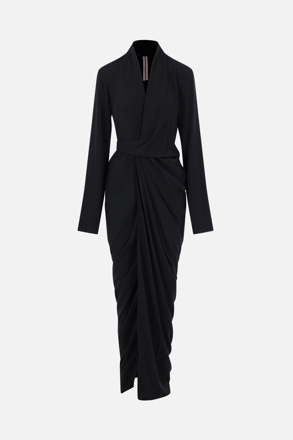 long wrap dress in crepe de chine