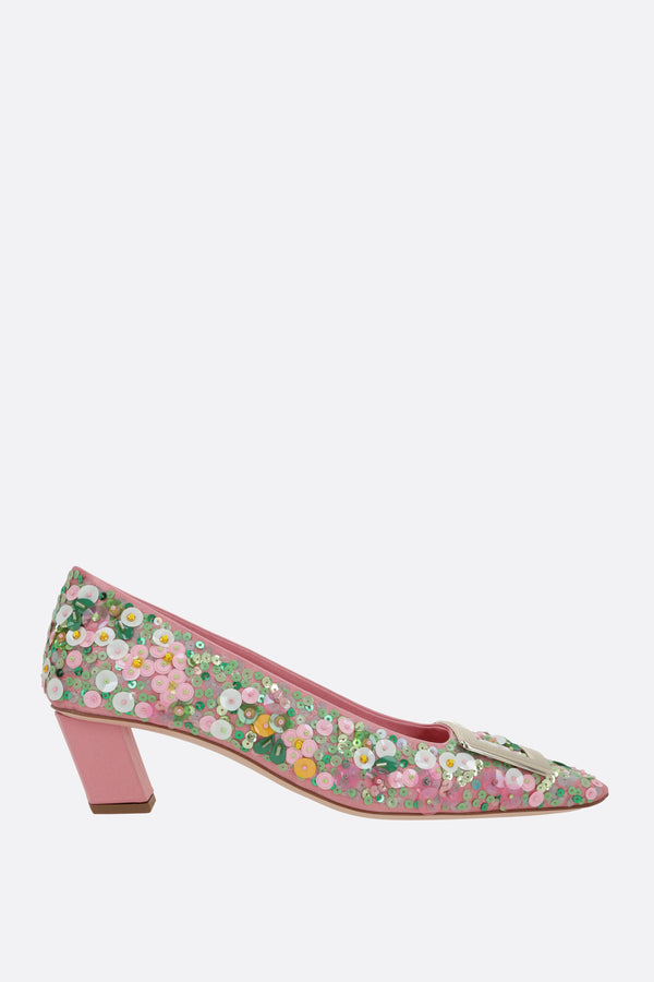décolleté Belle Vivier in raso con paillettes