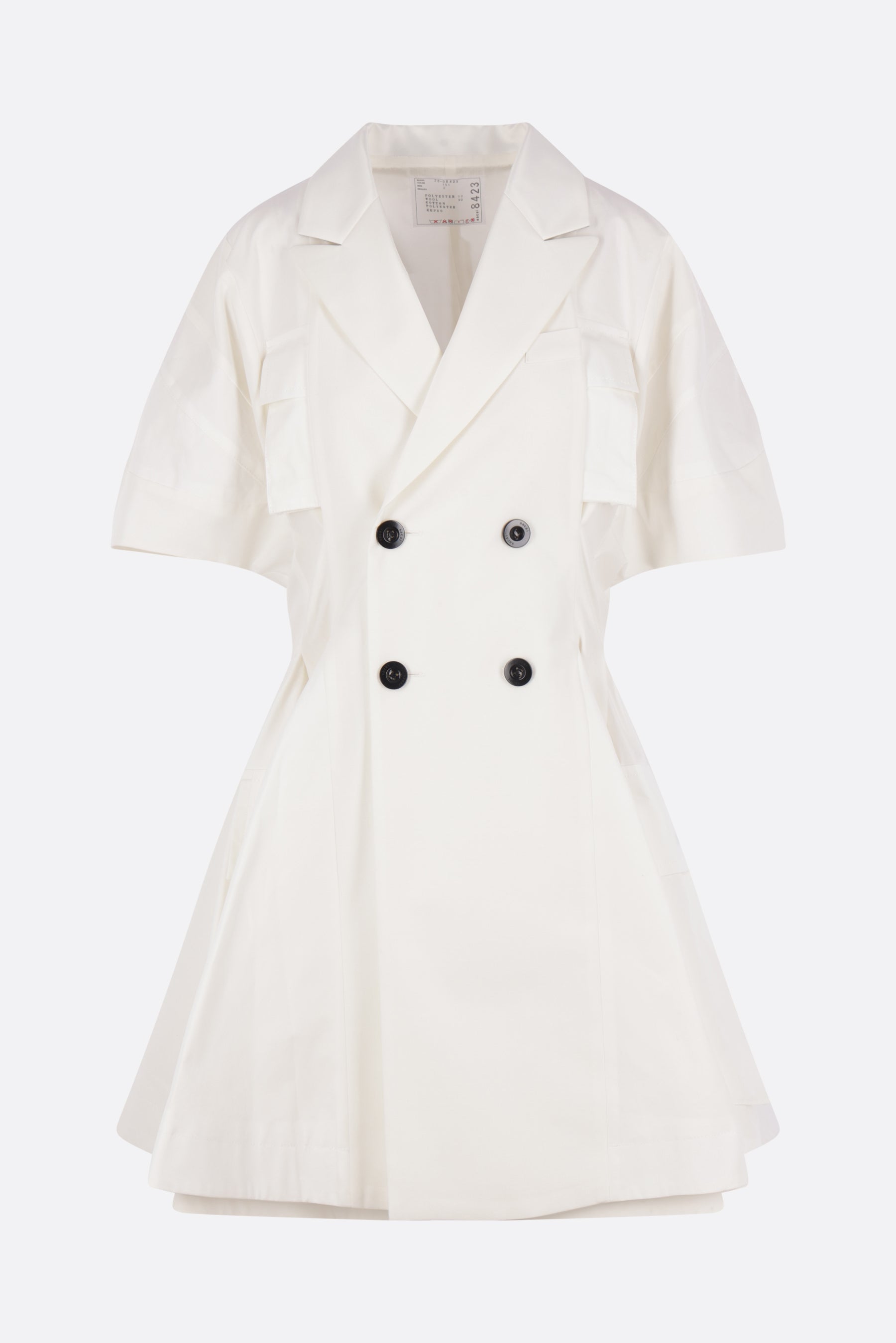 double-breasted dress in wool and poplin