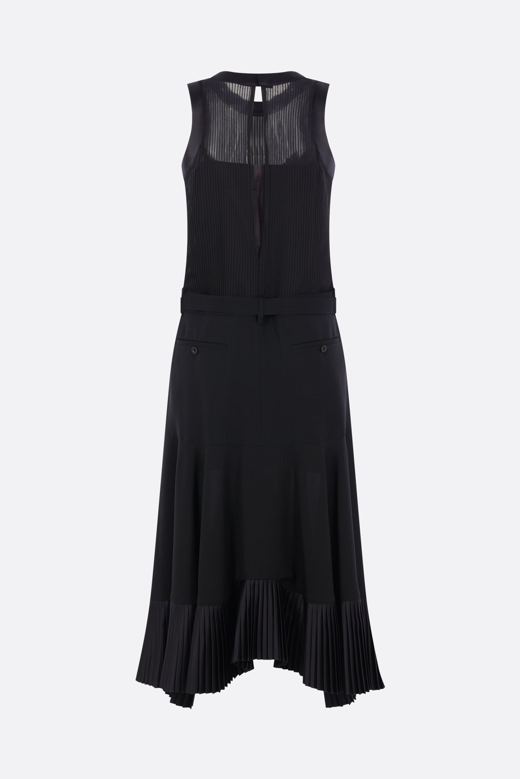 pleated chiffon and wool sleeveless dress