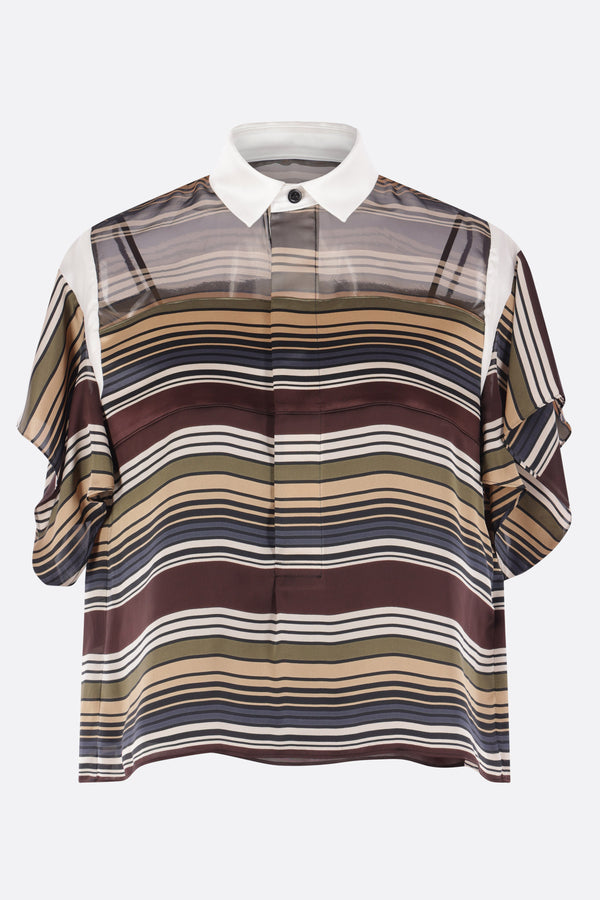 short-sleeve blouse in striped satin