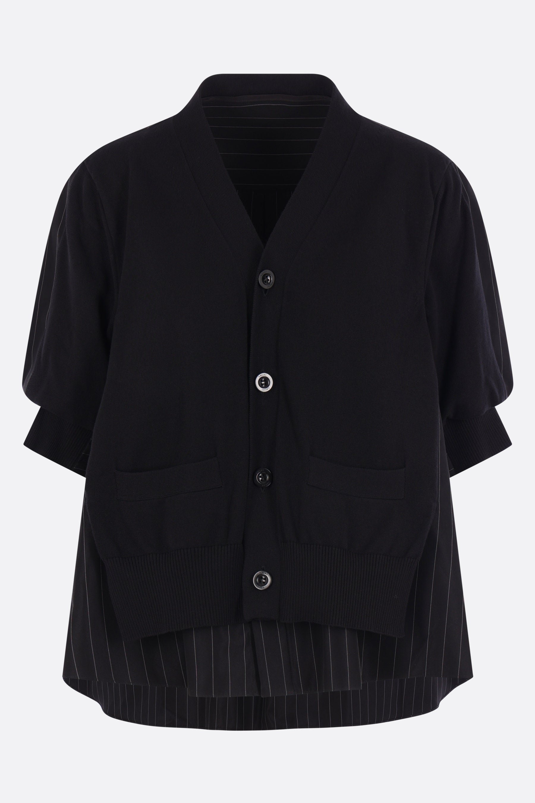 knit and pinstriped poplin cardigan