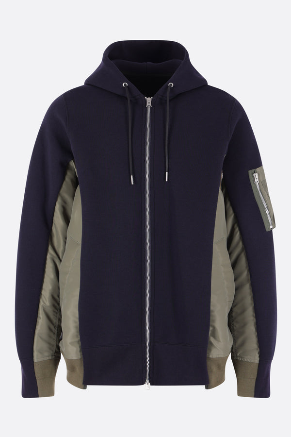 felpa full-zip in jersey e nylon