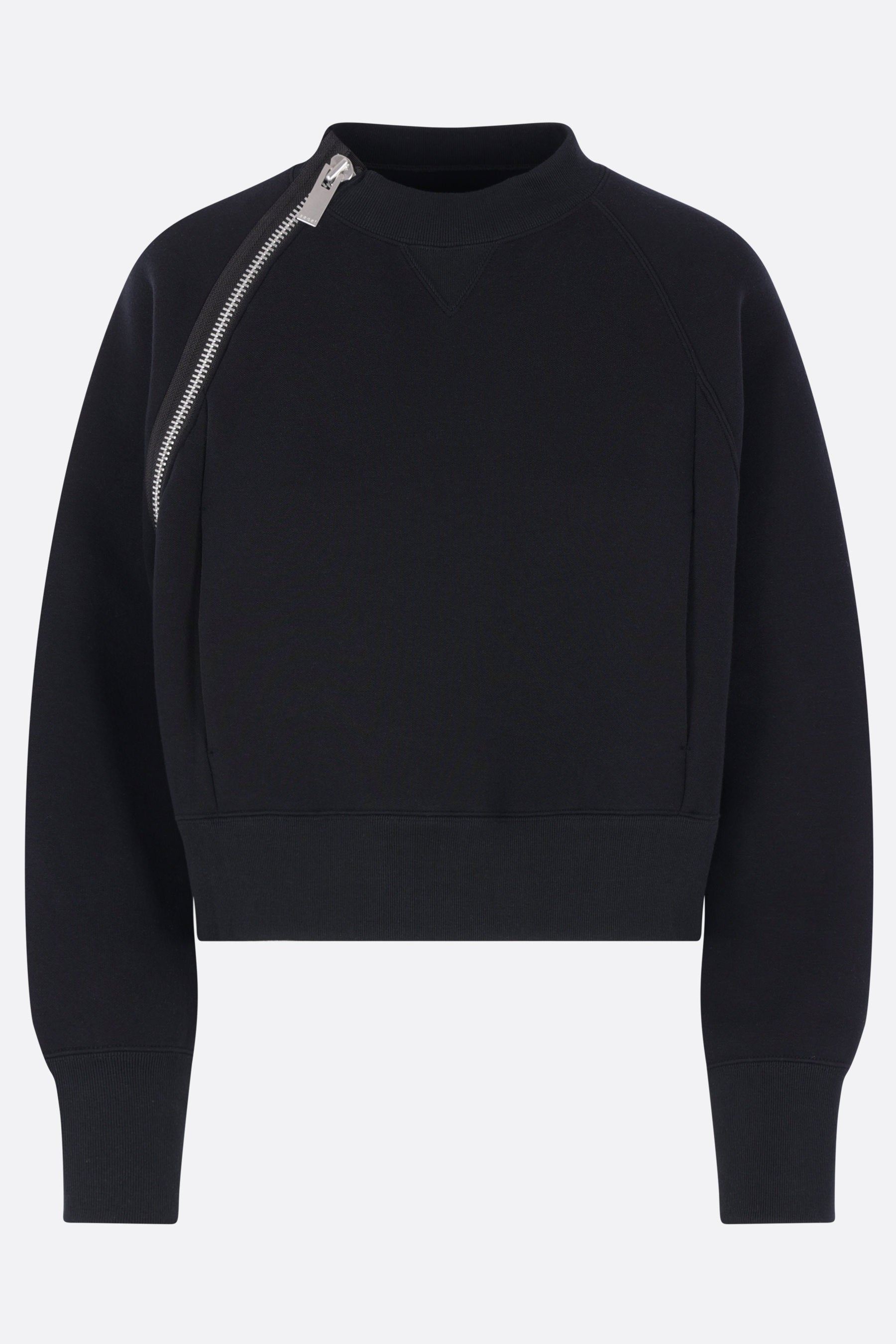 felpa cropped in jersey con maxi zip