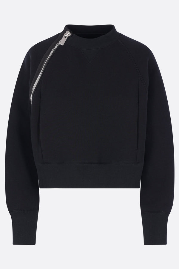 felpa cropped in jersey con maxi zip