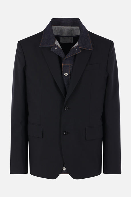 single-breasted jacket in wool blend and denim