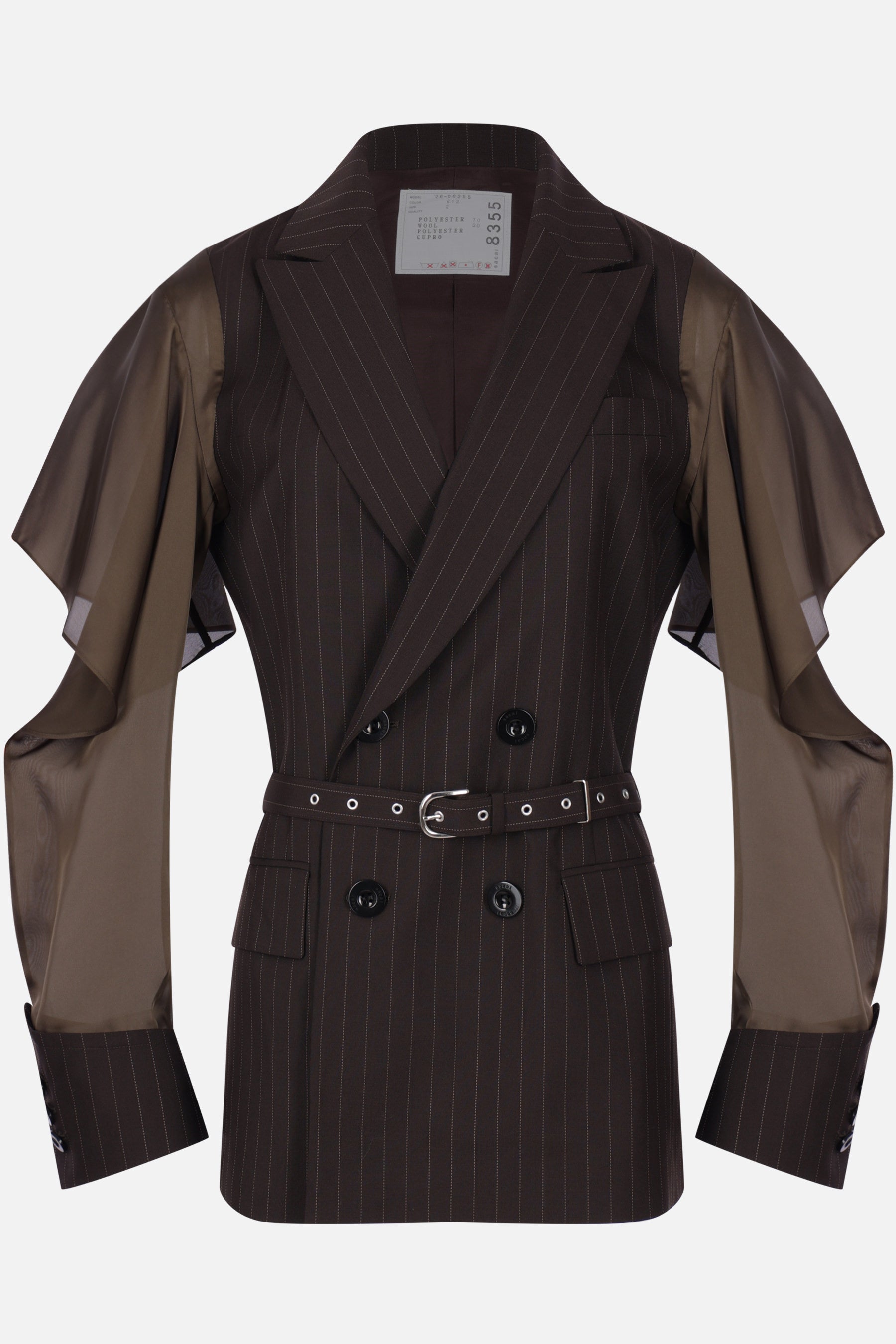 belted jacket in wool blend and satin