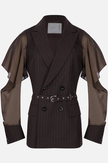 belted jacket in wool blend and satin