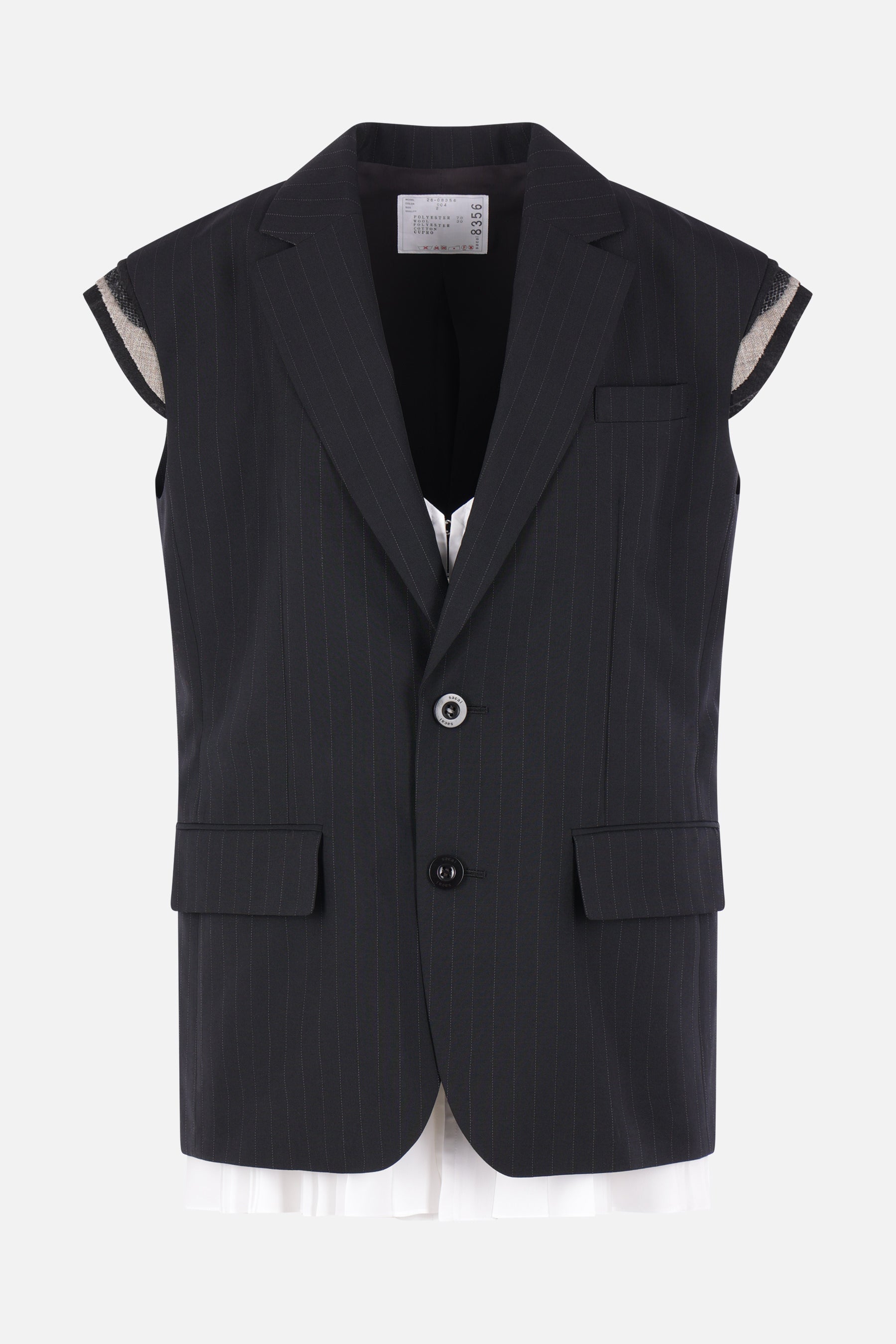 sleeveless jacket in wool blend and poplin