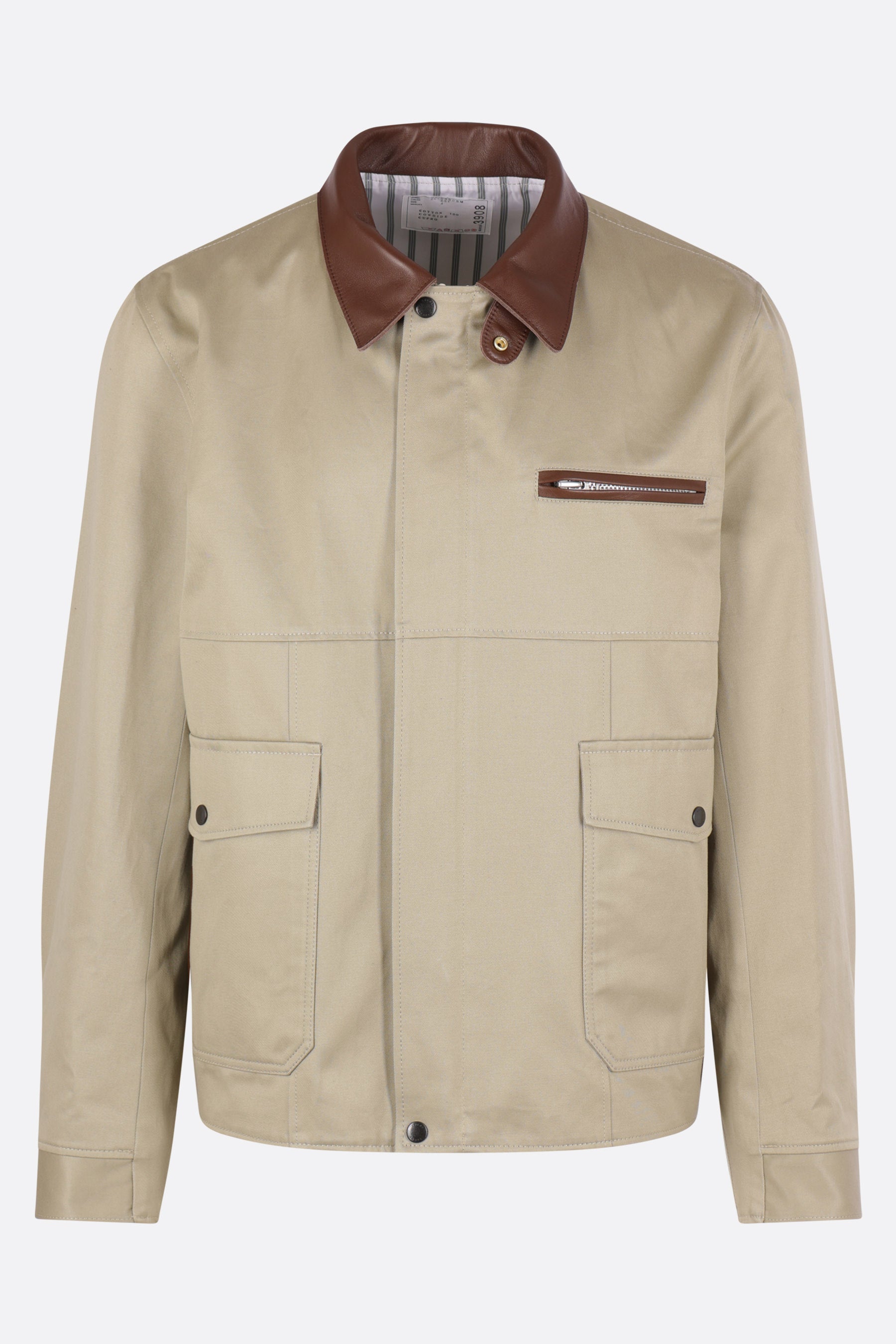 giubbotto in gabardine con dettagli in pelle