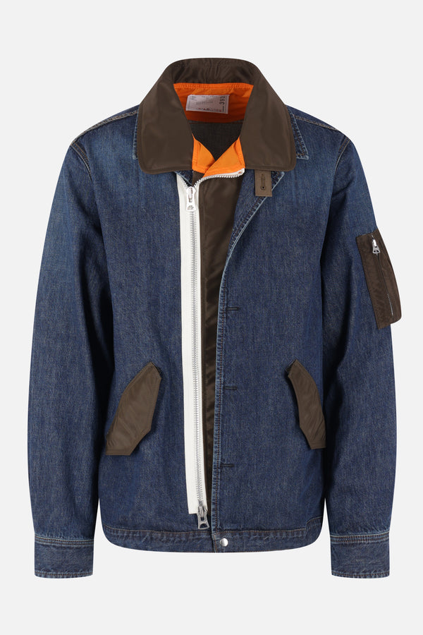 giubbotto full-zip in denim e nylon