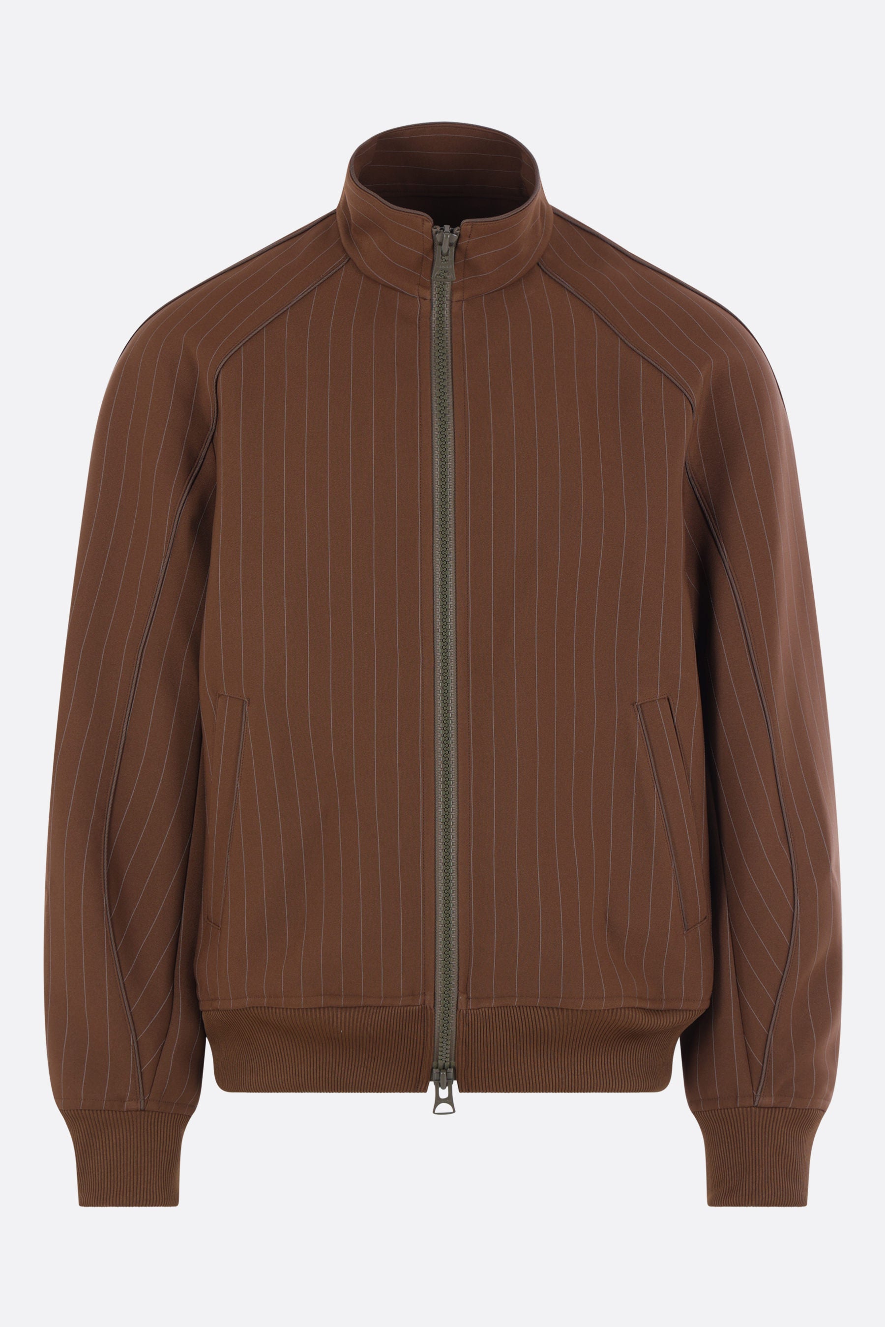 pinstriped twill bomber jacket