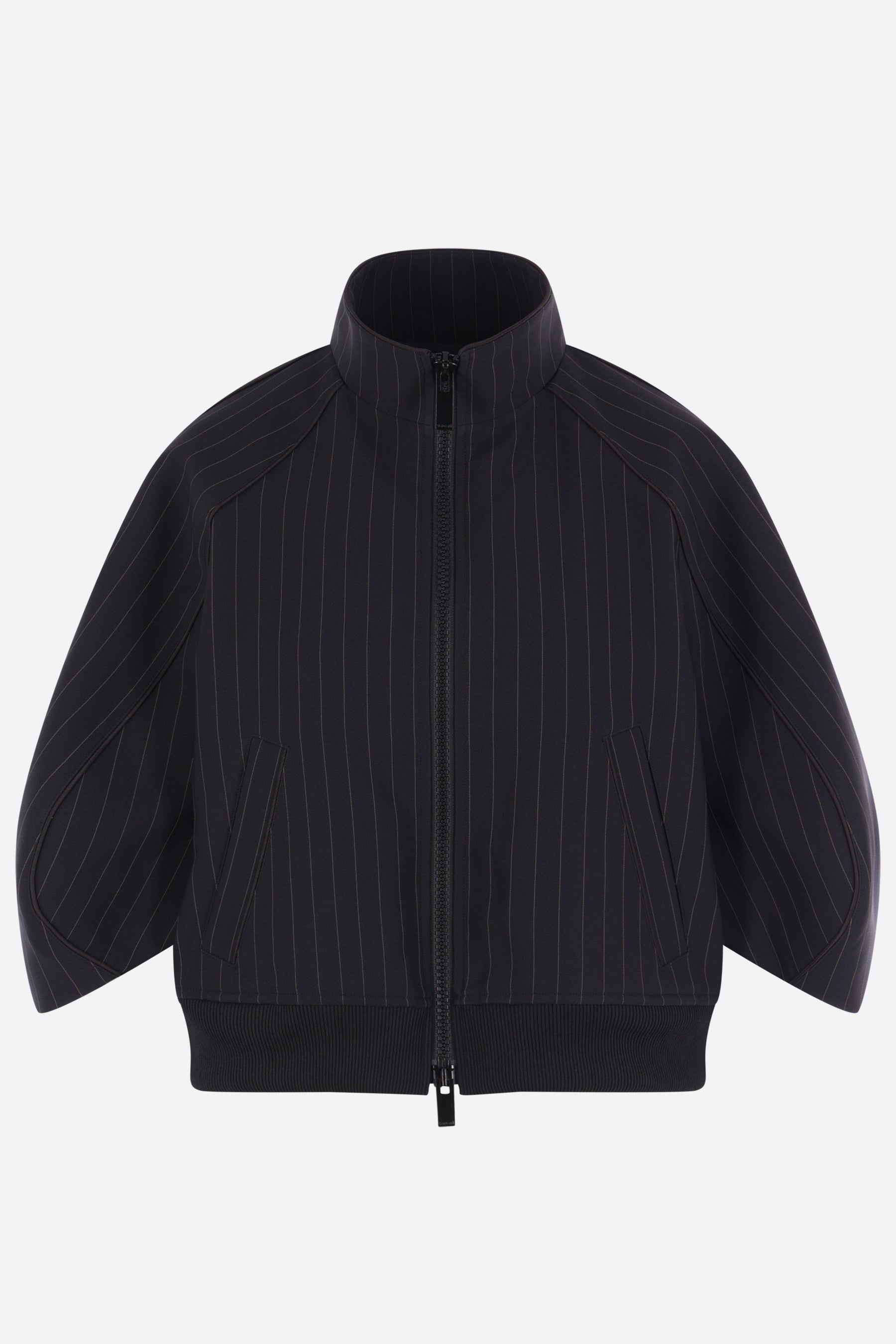 short-sleeve bomber jacket in pinstriped twill