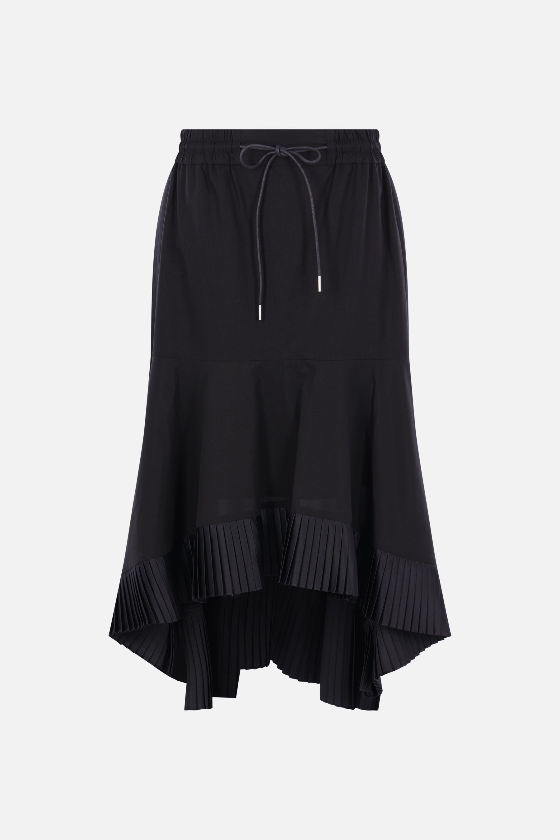 gonna asimmetrica in cotone e raso plissé