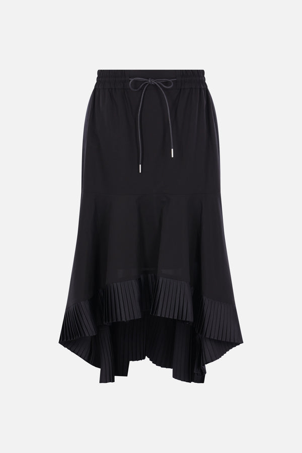 gonna asimmetrica in cotone e raso plissé