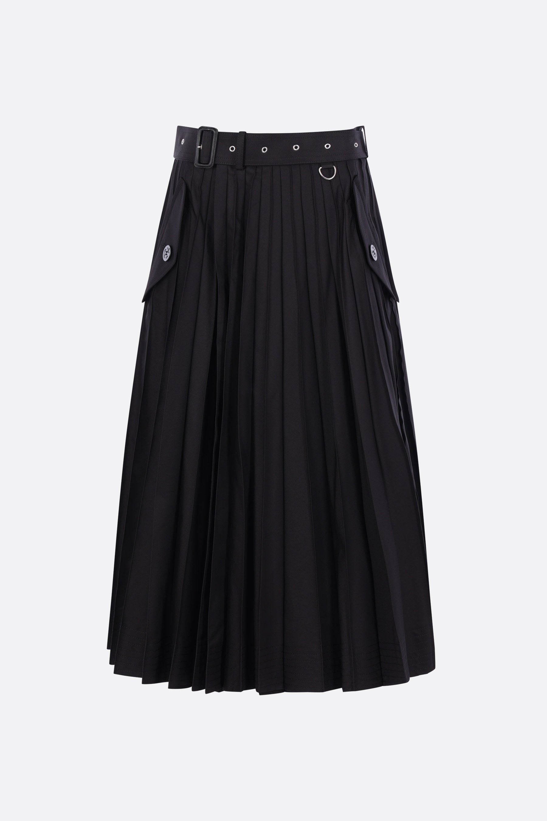 gonna plissé in gabardine con cintura