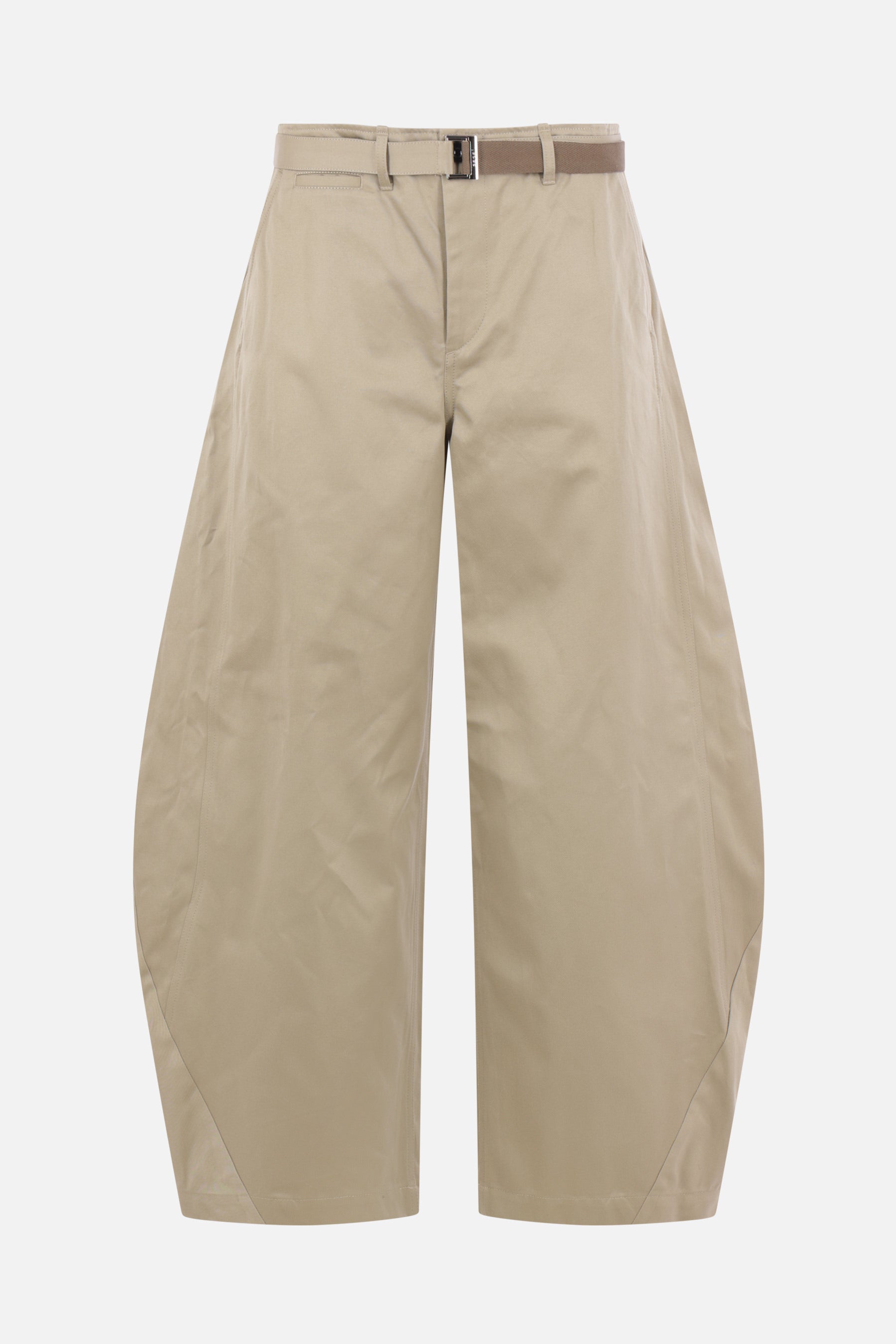 curved-leg trousers in gabardine with belt