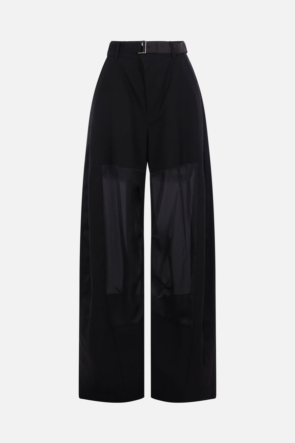 wool and satin trousers with belt
