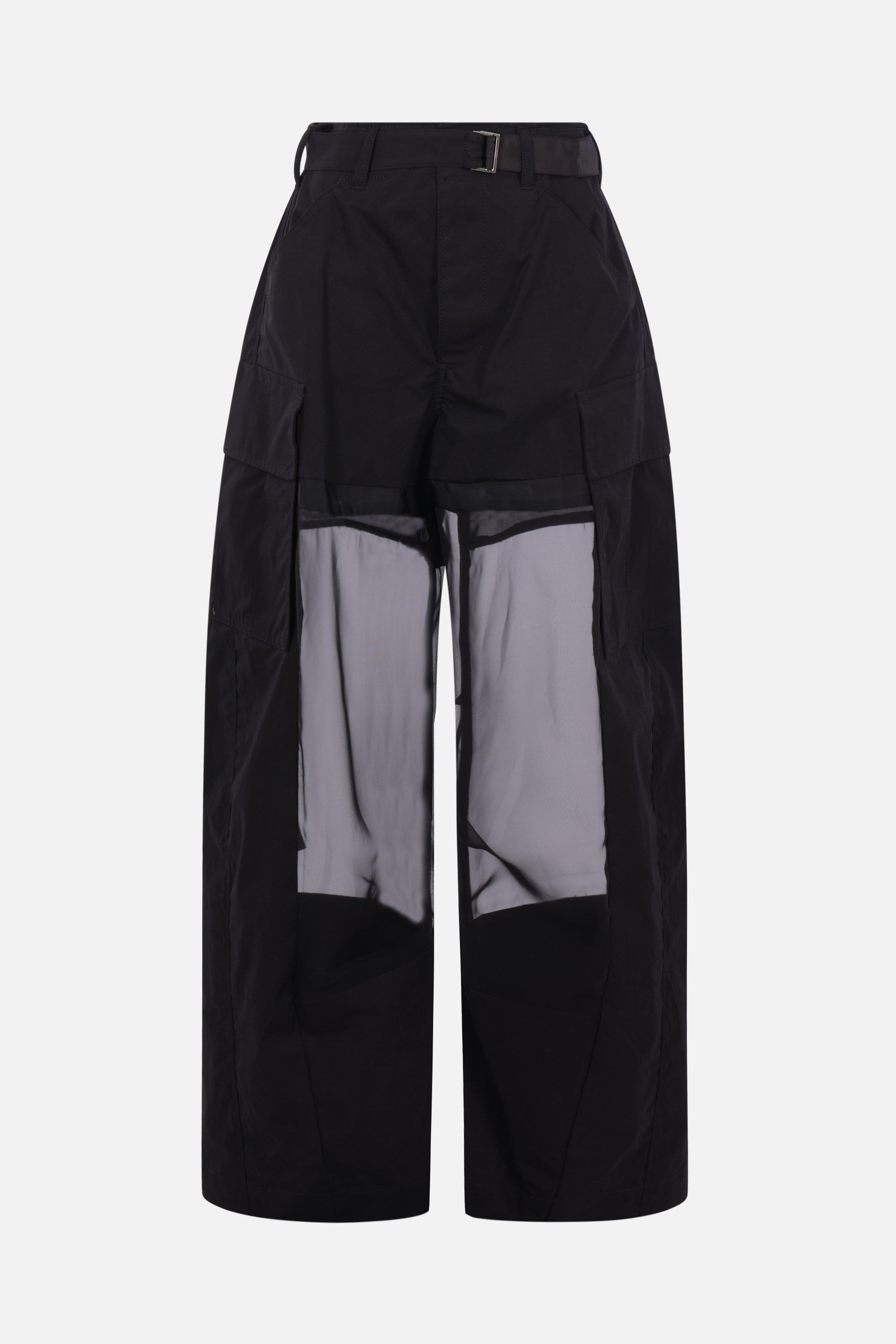 cargo trousers in cotton and chiffon with belt