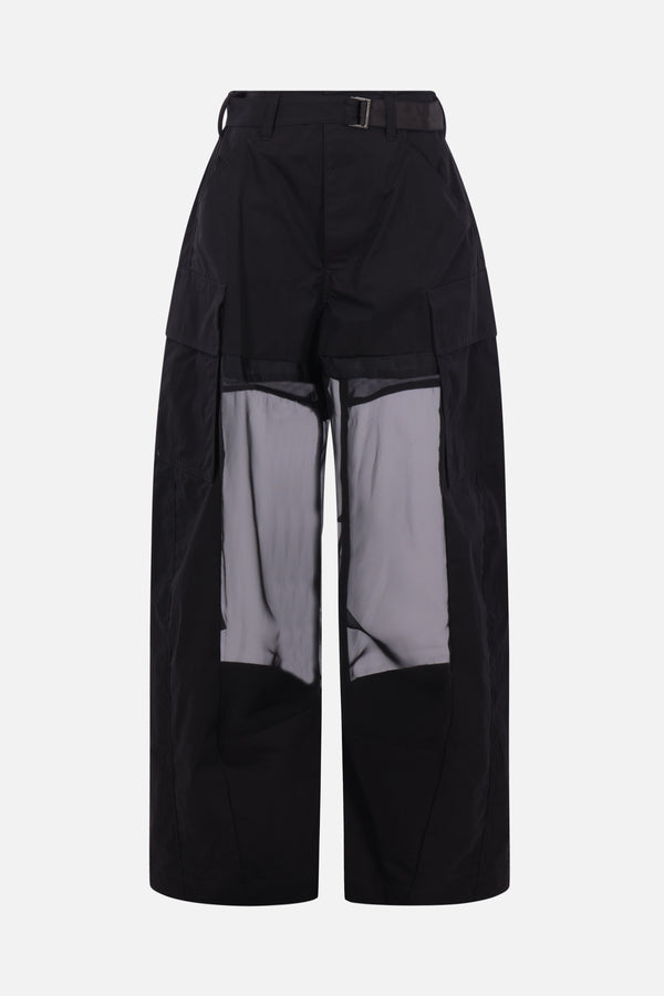 cargo trousers in cotton and chiffon with belt