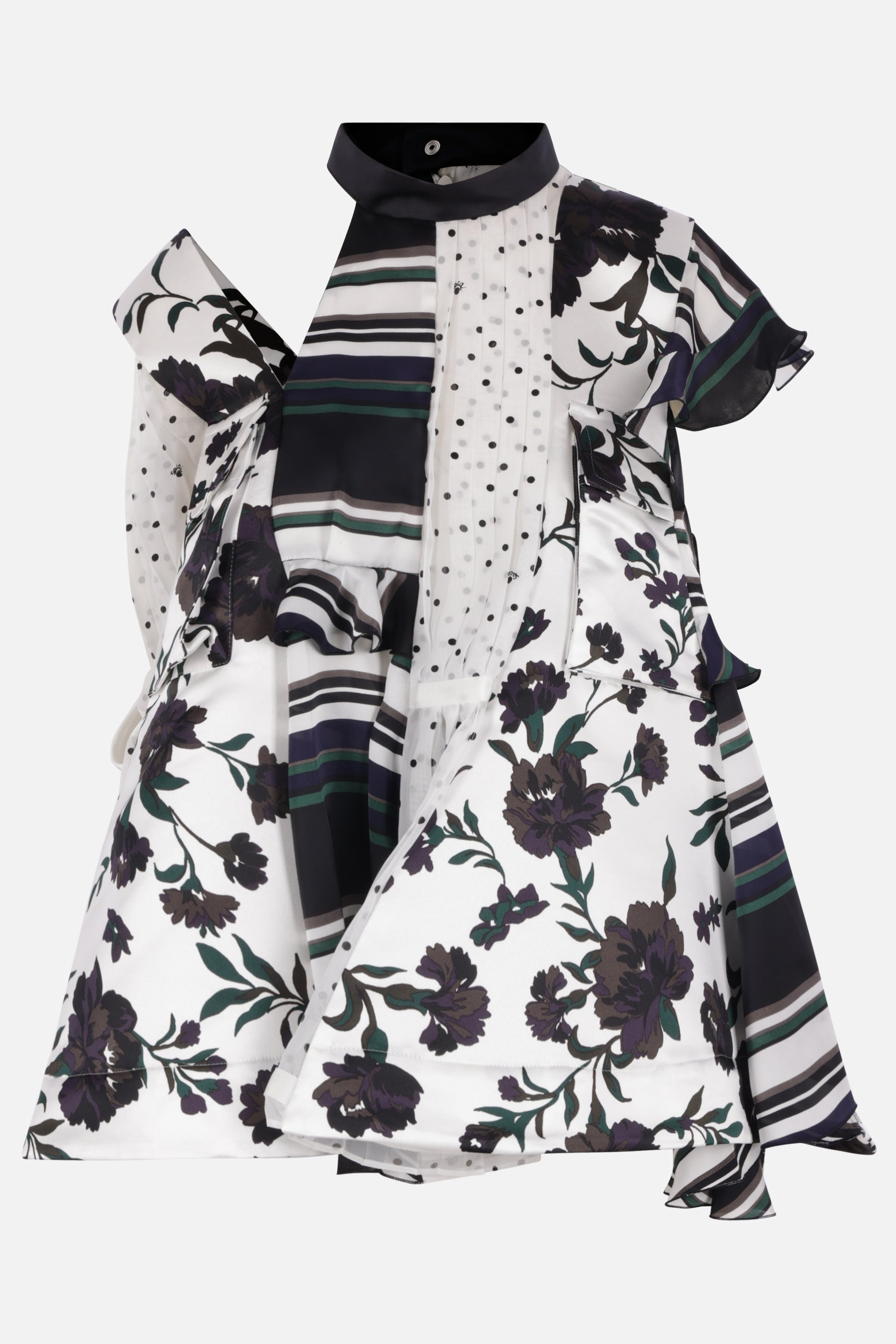 deconstructed top in satin and chiffon