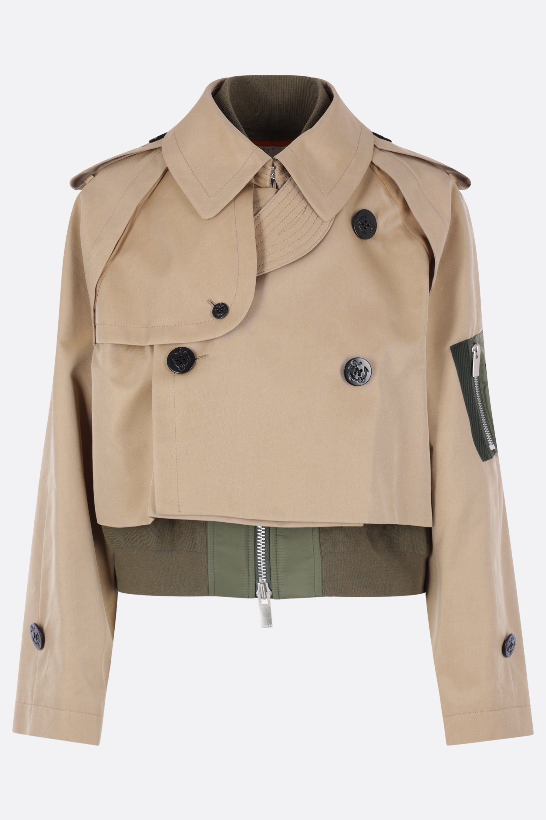 gabardine and nylon short trench coat